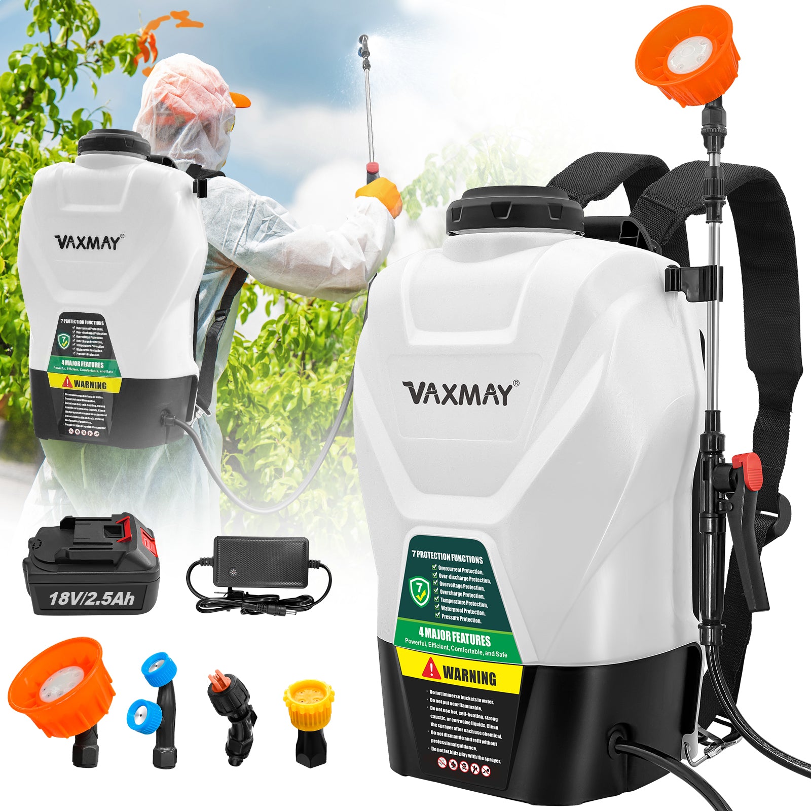 Backpack Sprayer 4 Gallon Battery Powered Garden Sprayer, VaxMay Electric Weed Sprayer Works with Makita 18V Battery, 100 PSI, Telescopic Wand, 5 Nozzles, 2.5Ah Battery&Charger Included