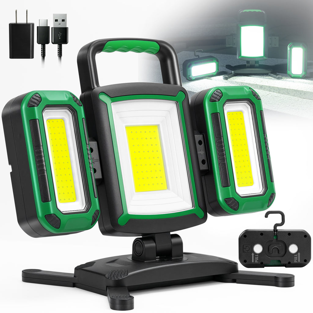 50W 5000LM Rechargeable Work Light, 3-in-1 Magnetic Work Light with Detachable 2 Floodlights, 9 Modes, Foldable&360° Rotatable IP65 Portable LED Worklight with Hooks for Jobsite Garage Car Repairing