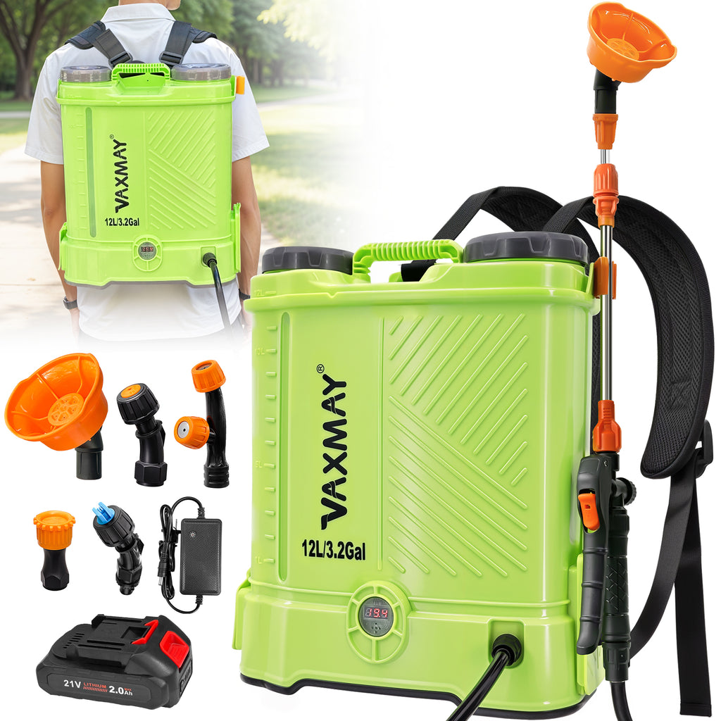 Battery Powered Backpack Sprayer 3.2 Gallon, VAXMAY 80 PSI Electric Graden Sprayer Works with Makita 18V Battery, Weed Lawn Sprayer with Telescopic Wand, 5 Nozzles, 2.0 Ah Battery & Charger Included