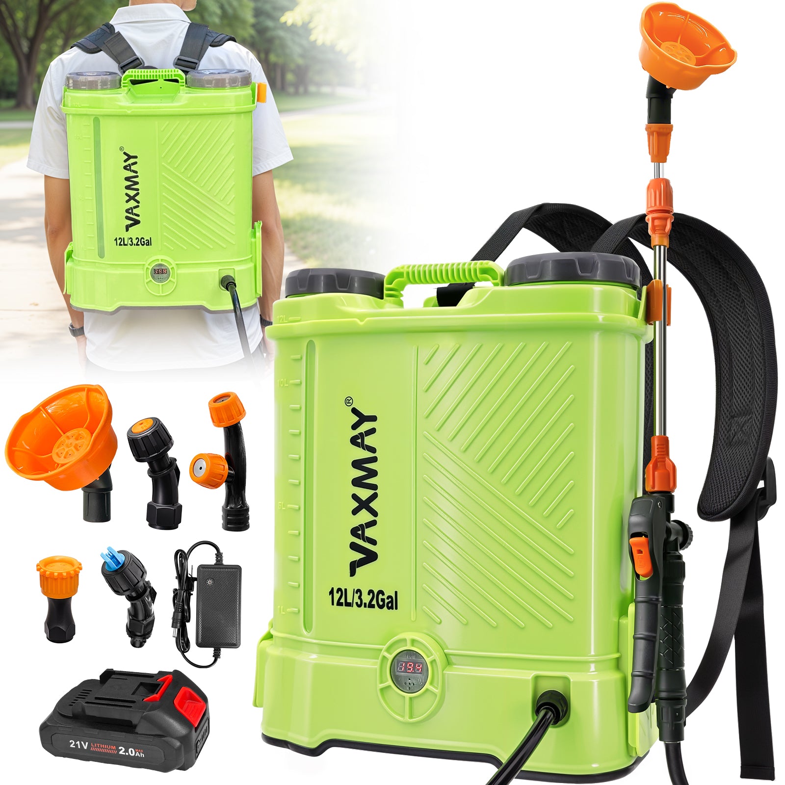 Battery Powered Backpack Sprayer 3.2 Gallon, VAXMAY 80 PSI Electric Graden Sprayer Works with Makita 18V Battery, Weed Lawn Sprayer with Telescopic Wand, 5 Nozzles, 2.0 Ah Battery & Charger Included