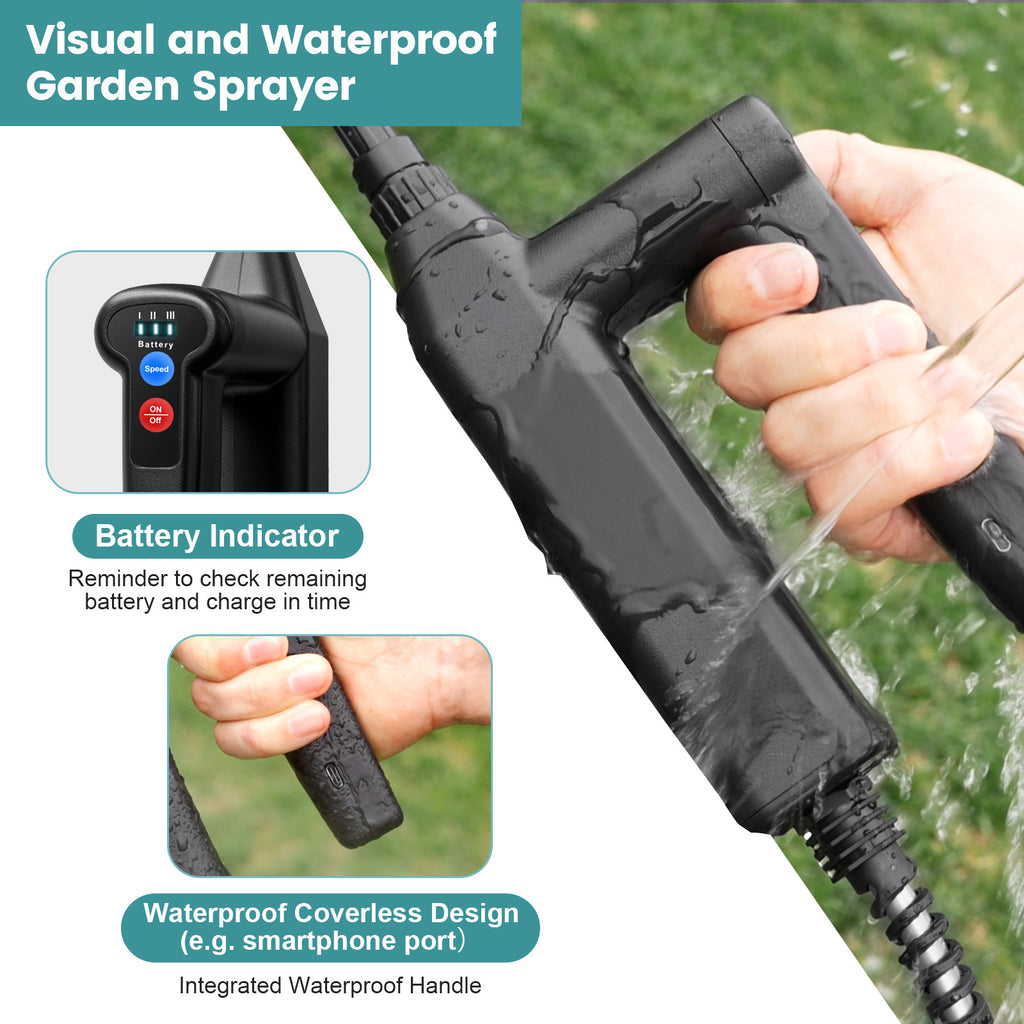 Battery Powered Sprayer 2 Gallon, 2025 Upgrade Electric Sprayer with 3 Adjustable Speed, Battery Indicator, 4 Mist Nozzles, Rechargeable Retractable Wand with Adjustable Shoulder Strap for Lawn Garden