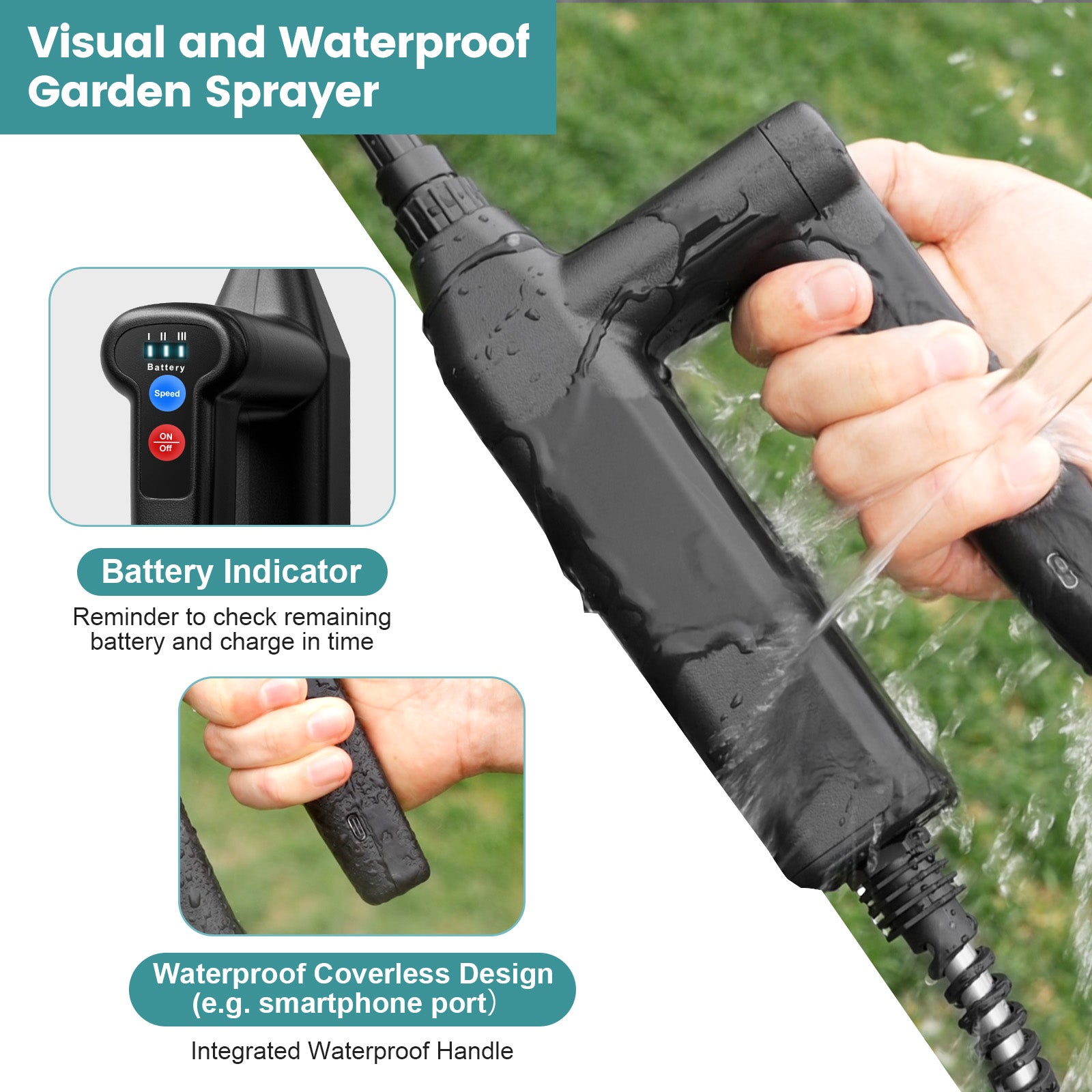 Battery Powered Sprayer 2 Gallon, 2025 Upgrade Electric Sprayer with 3 Adjustable Speed, Battery Indicator, 4 Mist Nozzles, Rechargeable Retractable Wand with Adjustable Shoulder Strap for Lawn Garden