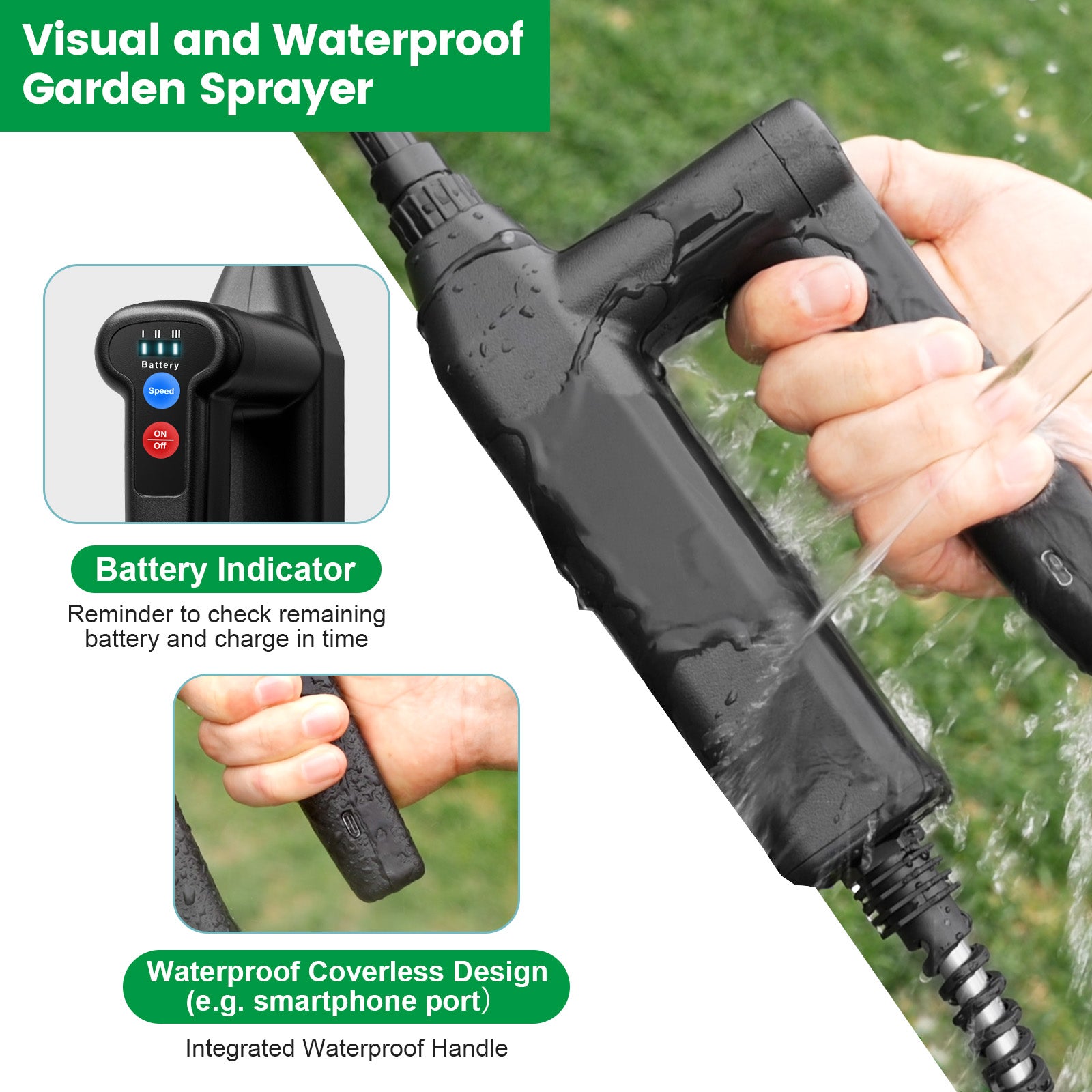 Battery Powered Sprayer 2 Gallon, 2025 Upgrade Electric Sprayer with 3 Adjustable Speed, Battery Indicator, 4 Mist Nozzles, Rechargeable Retractable Wand with Adjustable Shoulder Strap for Lawn Garden