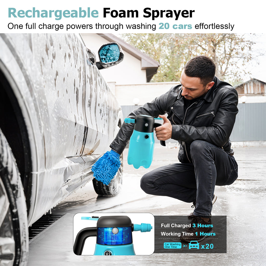 VAXMAY 68oz/2L Electric Foam Sprayer, 60PSI Battery Powered Car Foam Sprayer with 2 Adjustable Nozzles, Rechargeable Cordless Foaming Spray for Car Wash Detailing Garden