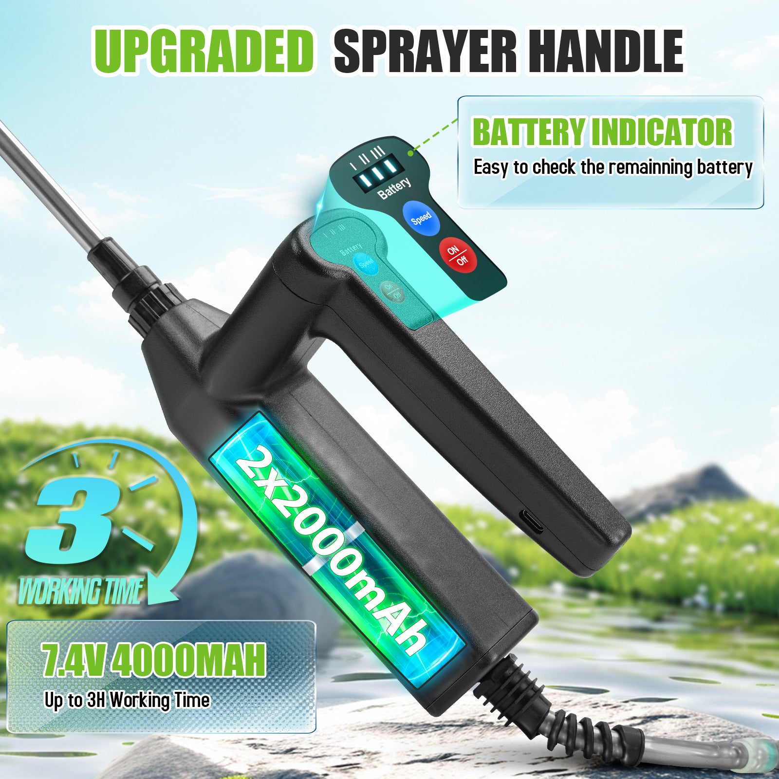 Backpack Sprayer Battery Powered 2.6 Gallon, Electric Garden Sprayer with 3 Adjustable Forces, Battery Indicator, 5 Mist Nozzles, 41" Retractable Wand, Rechargeable Weed Sprayer for Garden Lawn Yard