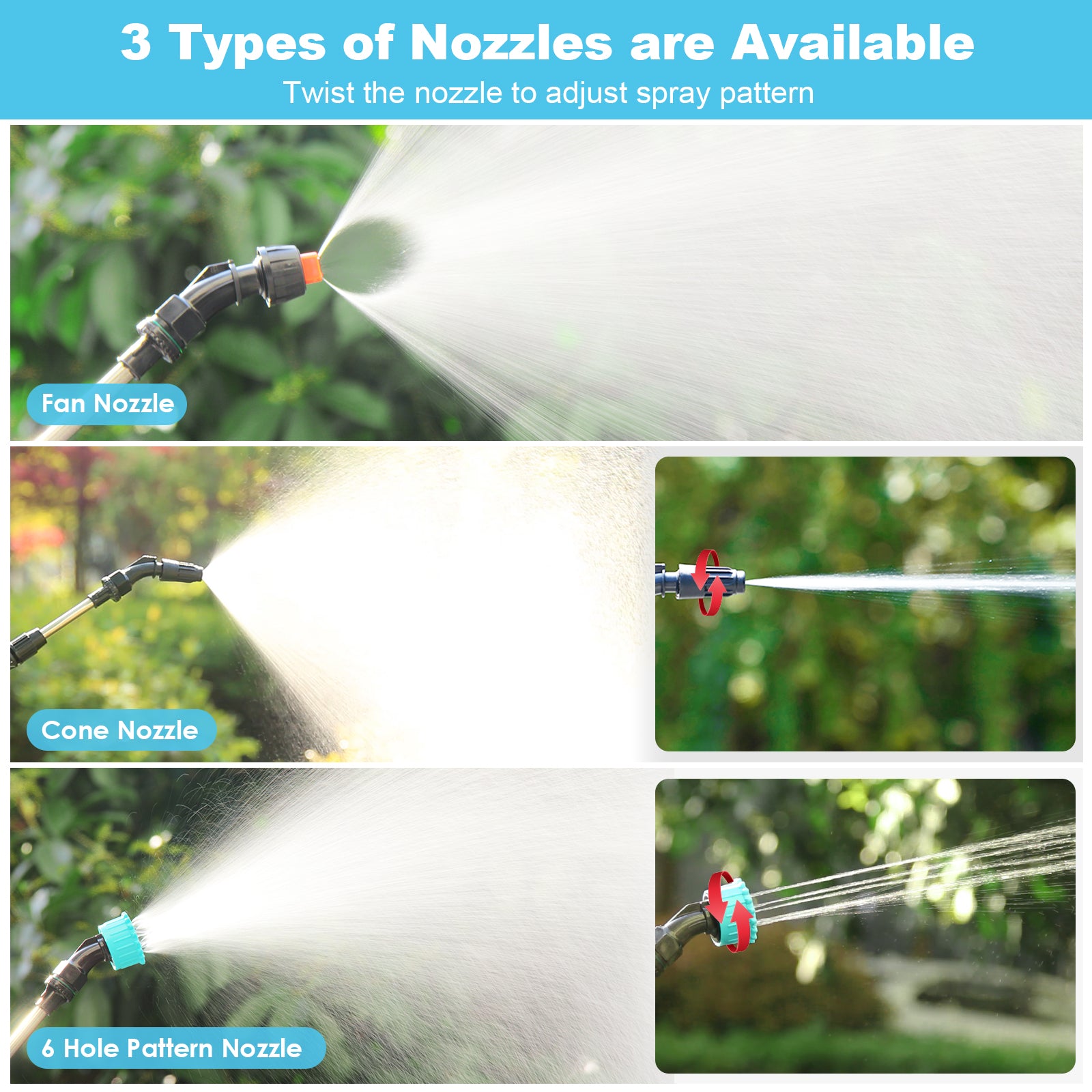 Battery Powered Garden Sprayer Wand, 32 Inch Telescopic With 26.2 FT Hose, 7.4V Rechargeable Electric Watering Handle, 3 Adjustable Nozzles & Filter for Weed, Lawn, Yard