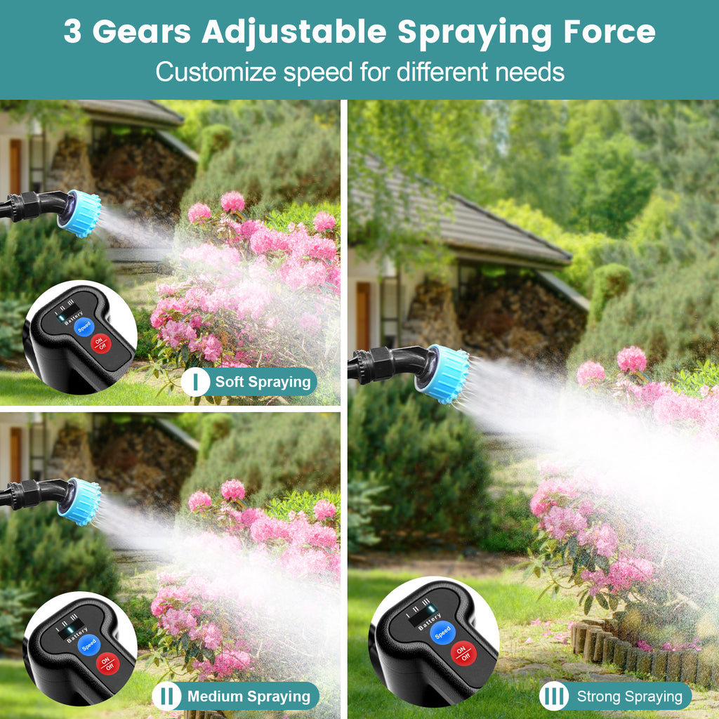 Battery Powered Sprayer 1.35 Gallon, 2025 Electric Garden Sprayer with 3 Adjustable Speeds, 4 Mist Nozzles, Rechargeable Handle, Retractable Wand with Adjustable Shoulder Strap for Weed Lawn