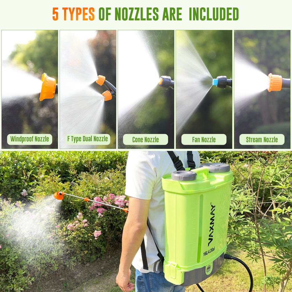 Battery Powered Backpack Sprayer 4 Gallon, VAXMAY 100 PSI Electric Graden Sprayer Works with Makita 18V Battery, Weed Yard Sprayer with Telescopic Wand, 5 Nozzles, 2.6 Ah Battery & Charger Included