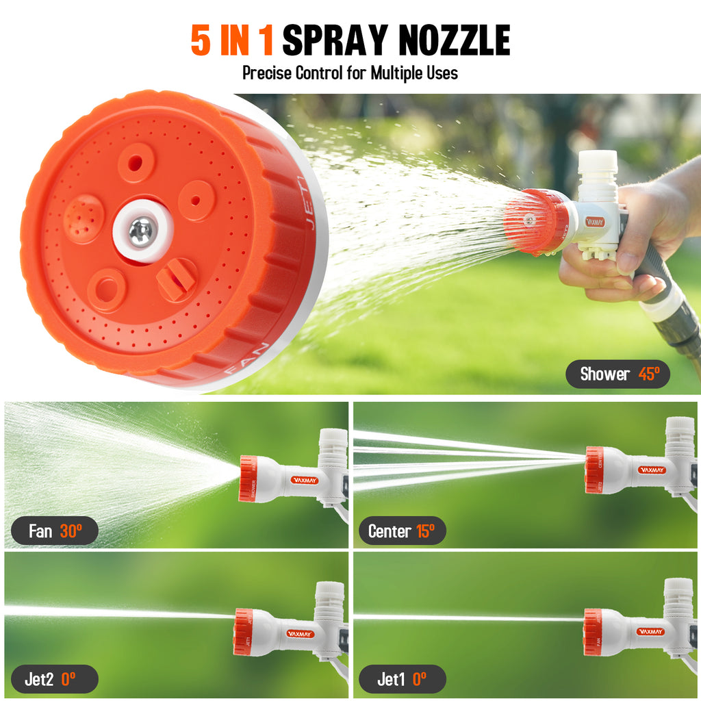 VAXMAY Foldable Electric Pressure Washer with 3.2 Gal Tank, Cordless Power Wsher with Max 250PSI, 1.35GPM, 5 IN 1 Nozzle, 16.4FT Hose, 90Mins Runtime for Car, Bike, Camping Shower, Pet Cleaning,Garden