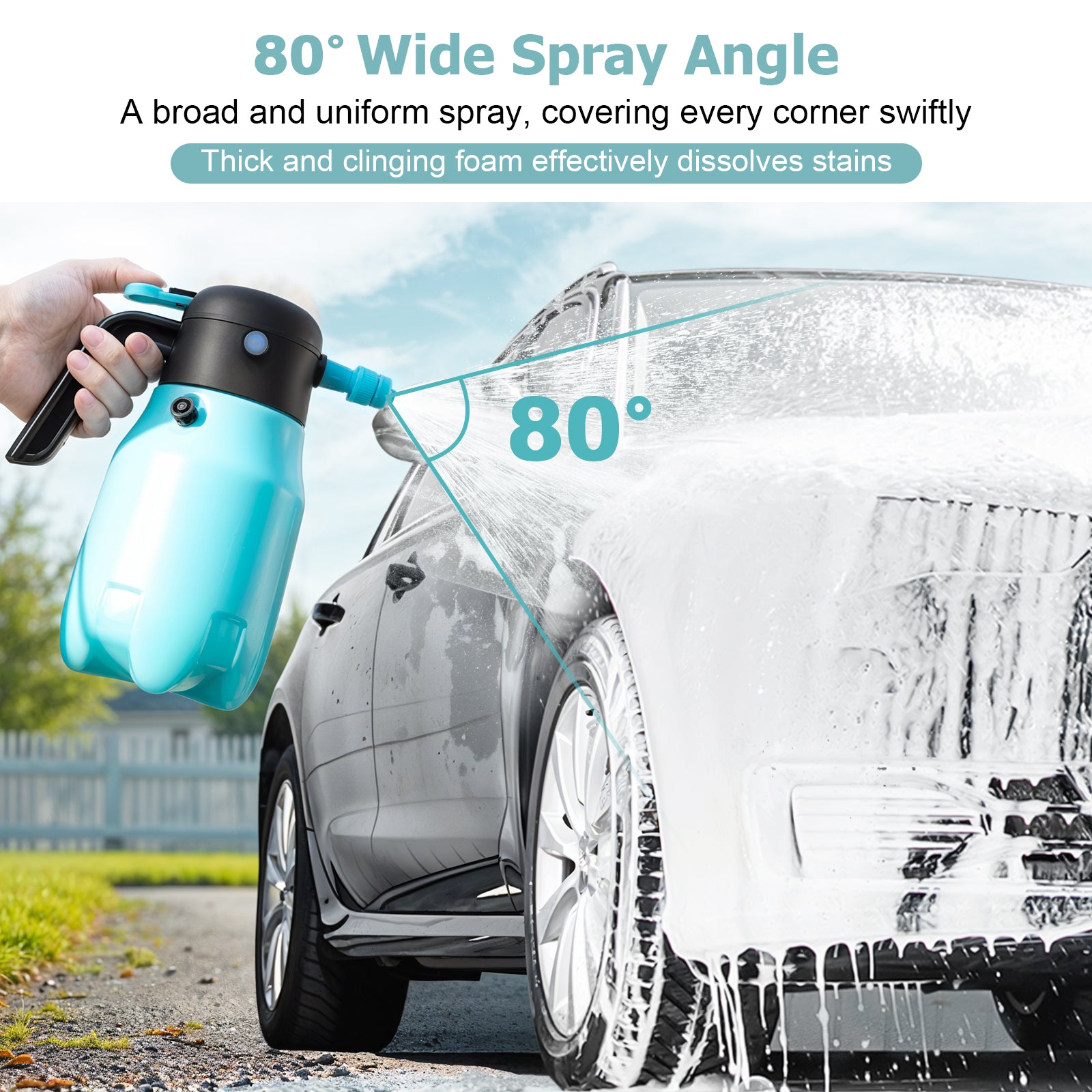 VAXMAY 68oz/2L Electric Foam Sprayer, 60PSI Battery Powered Car Foam Sprayer with 2 Adjustable Nozzles, Rechargeable Cordless Foaming Spray for Car Wash Detailing Garden