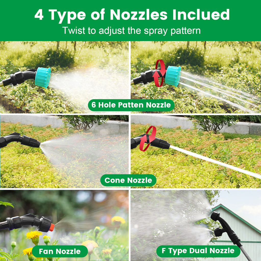 Battery Powered Sprayer 2 Gallon, 2025 Upgrade Electric Sprayer with 3 Adjustable Speed, Battery Indicator, 4 Mist Nozzles, Rechargeable Retractable Wand with Adjustable Shoulder Strap for Lawn Garden