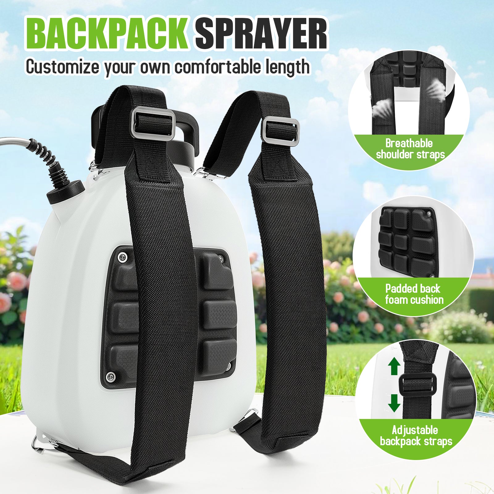 Backpack Sprayer Battery Powered 2.6 Gallon, Electric Garden Sprayer with 3 Adjustable Forces, Battery Indicator, 5 Mist Nozzles, 41" Retractable Wand, Rechargeable Weed Sprayer for Garden Lawn Yard