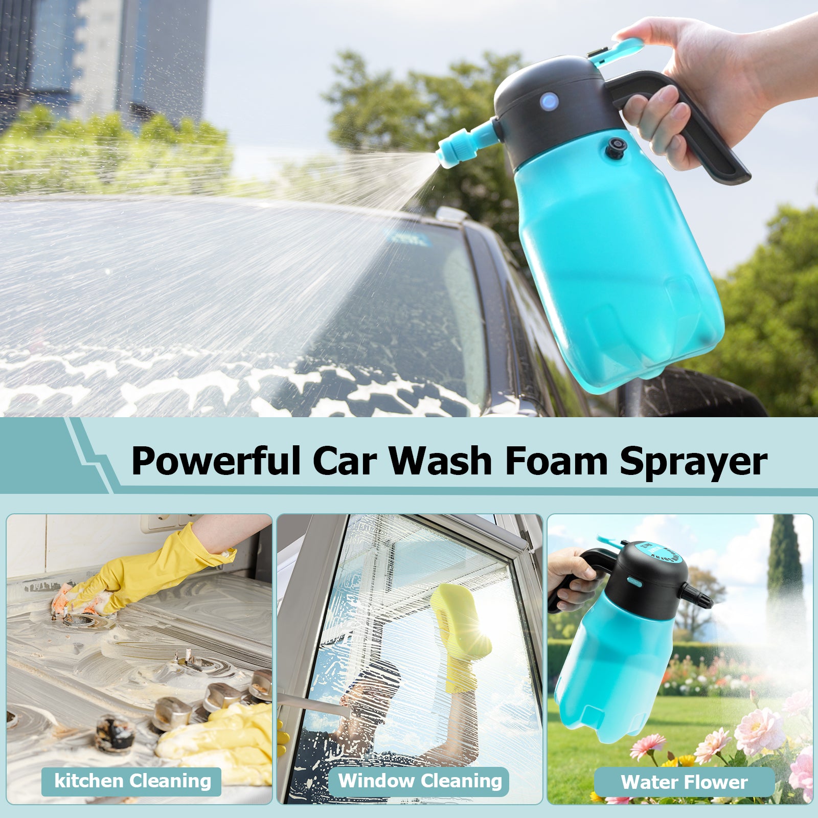 VAXMAY 68oz/2L Electric Foam Sprayer, 60PSI Battery Powered Car Foam Sprayer with 2 Adjustable Nozzles, Rechargeable Cordless Foaming Spray for Car Wash Detailing Garden