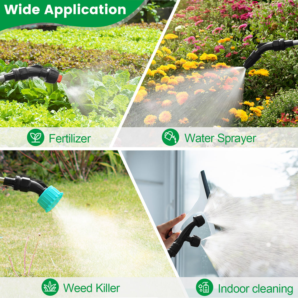 VAXMAY Battery Powered 1.35 Gallon Electric Sprayer, 3 Speeds, 4 Nozzles, Rechargeable, Green, Garden & Lawn