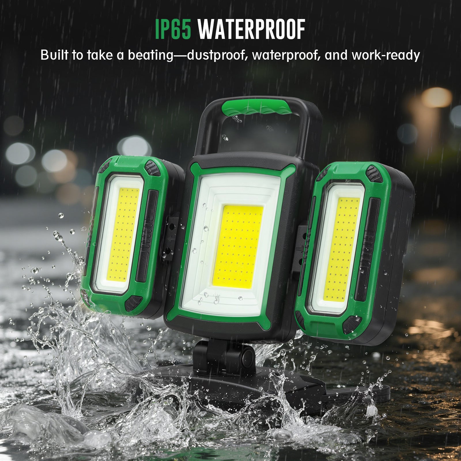 50W 5000LM Rechargeable Work Light, 3-in-1 Magnetic Work Light with Detachable 2 Floodlights, 9 Modes, Foldable&360° Rotatable IP65 Portable LED Worklight with Hooks for Jobsite Garage Car Repairing