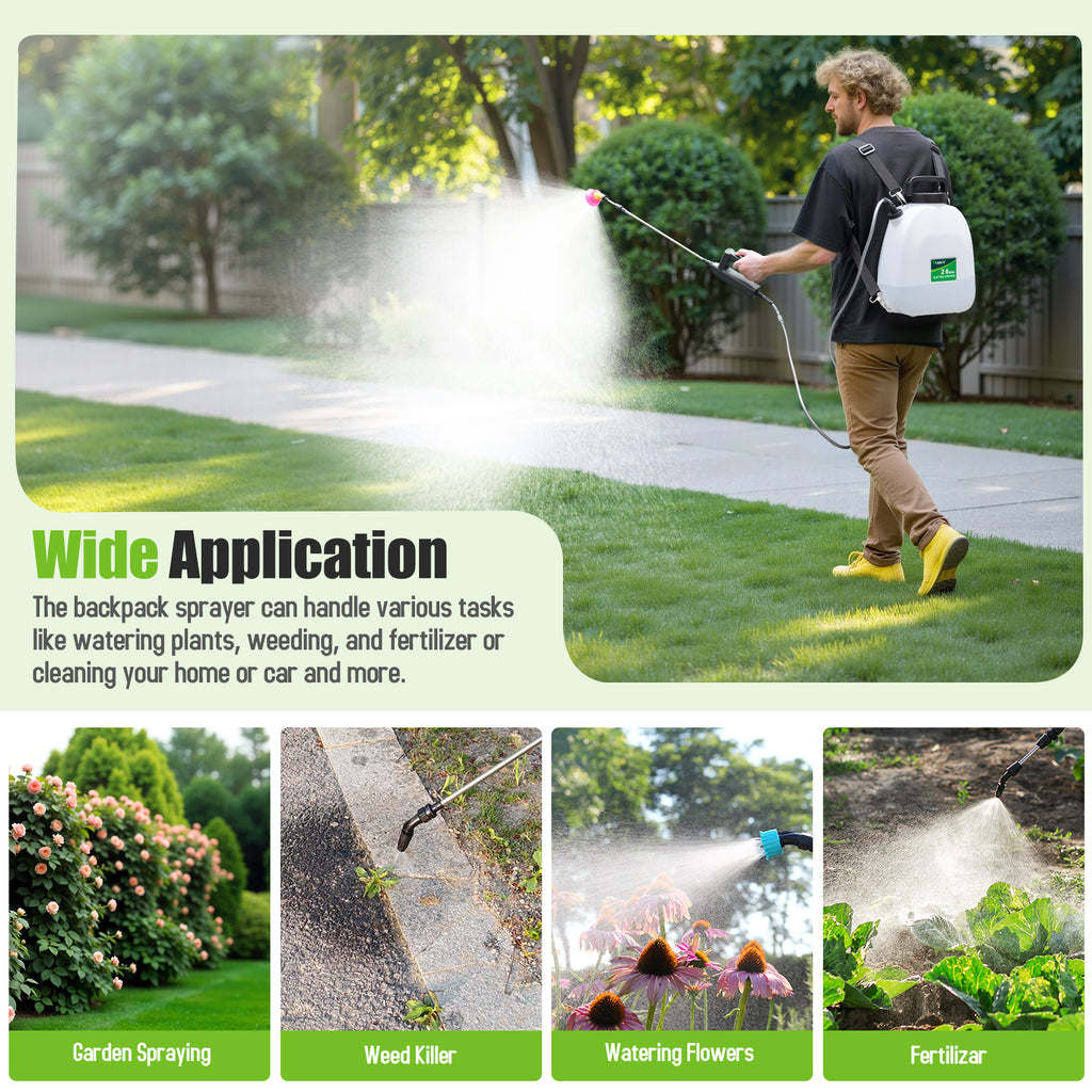 Backpack Sprayer Battery Powered 2.6 Gallon, Electric Garden Sprayer with 3 Adjustable Forces, Battery Indicator, 5 Mist Nozzles, 41" Retractable Wand, Rechargeable Weed Sprayer for Garden Lawn Yard